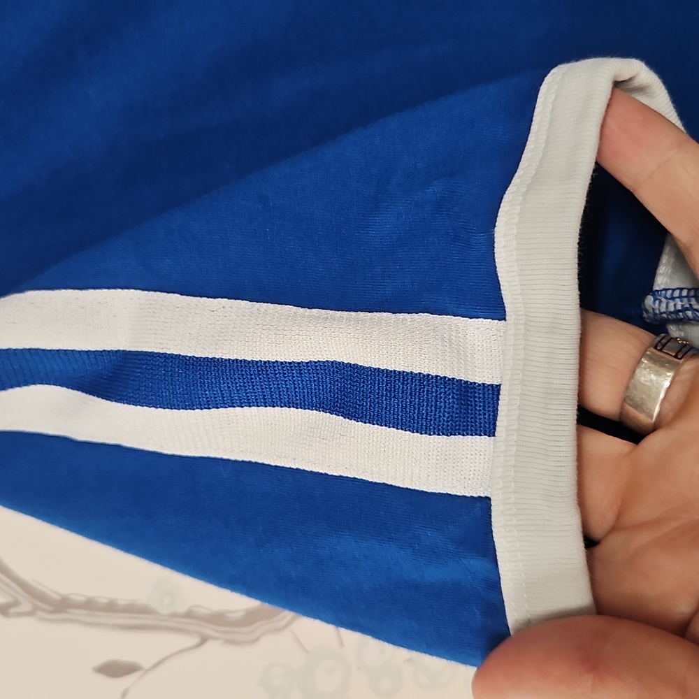 Blue V-Neck T-Shirt with White Lion Emblem - Picture 5 of 9